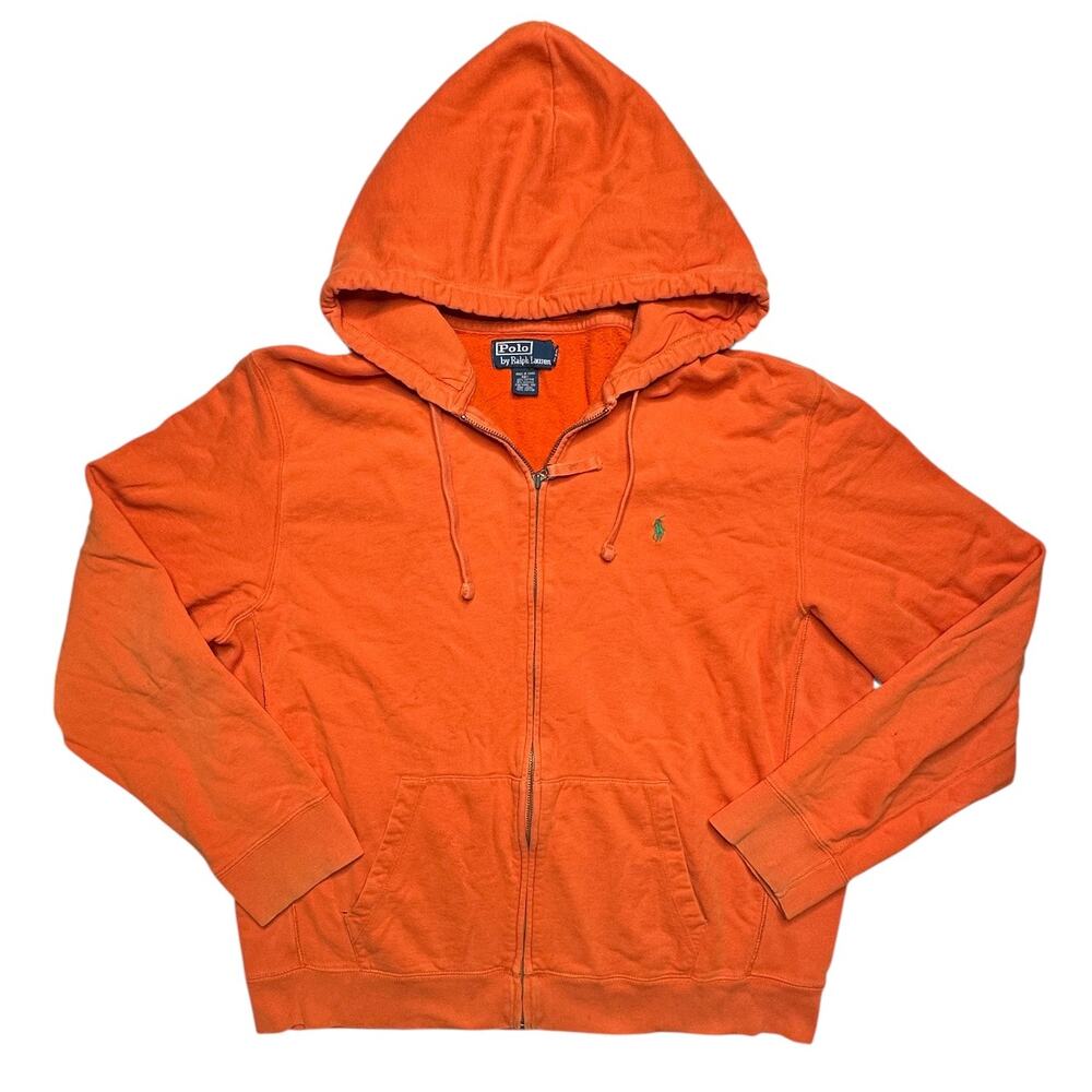 Polo Ralph Lauren Orange Full Zip Hoodie Green Pony Logo